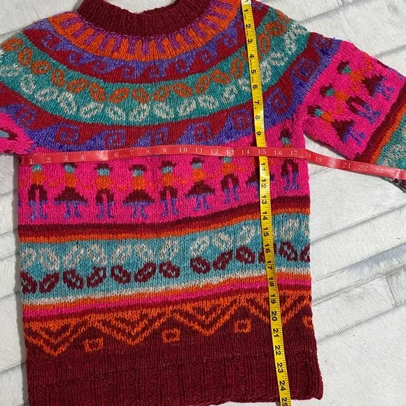 Vintage 90’s Colourful Women Handmade Knit Fairisles Wool Sweater Size S - Picture 8 of 15